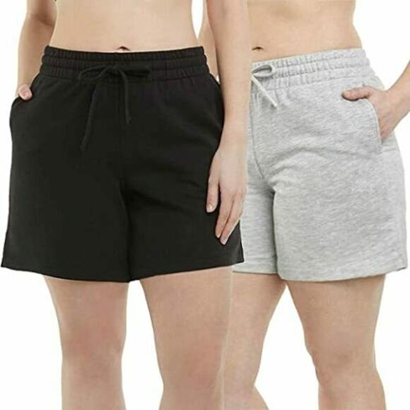 Danskin Women's Soft French Terry Pull-On Mid-Rise Short 2-Pack Black/Gray M - Picture 1 of 5